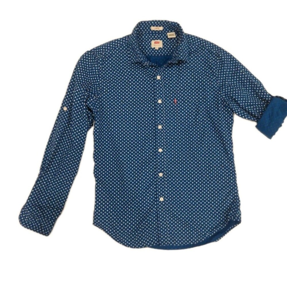 Levi’s Button Up Shirt Mens Medium Blue White Long Sleeve Pocket Slim Fit Cotton